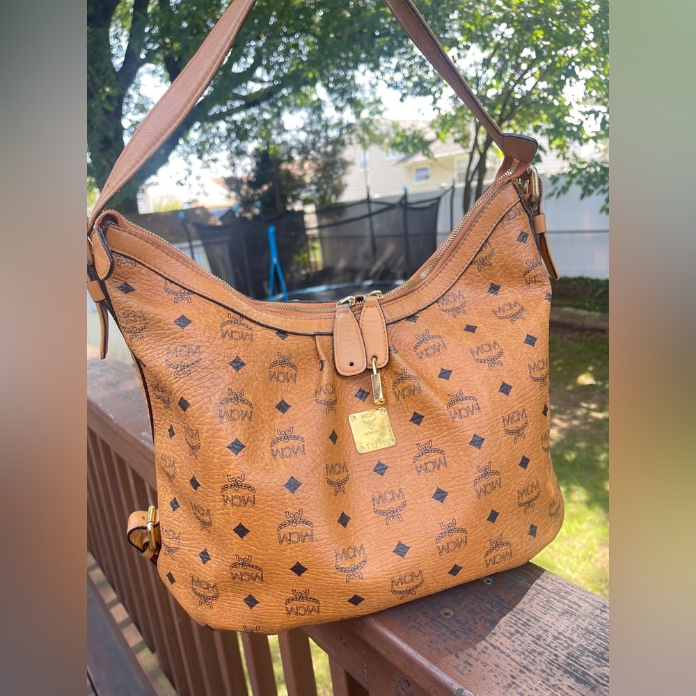 Authentic MCM large congnac hobo shoulder bag
